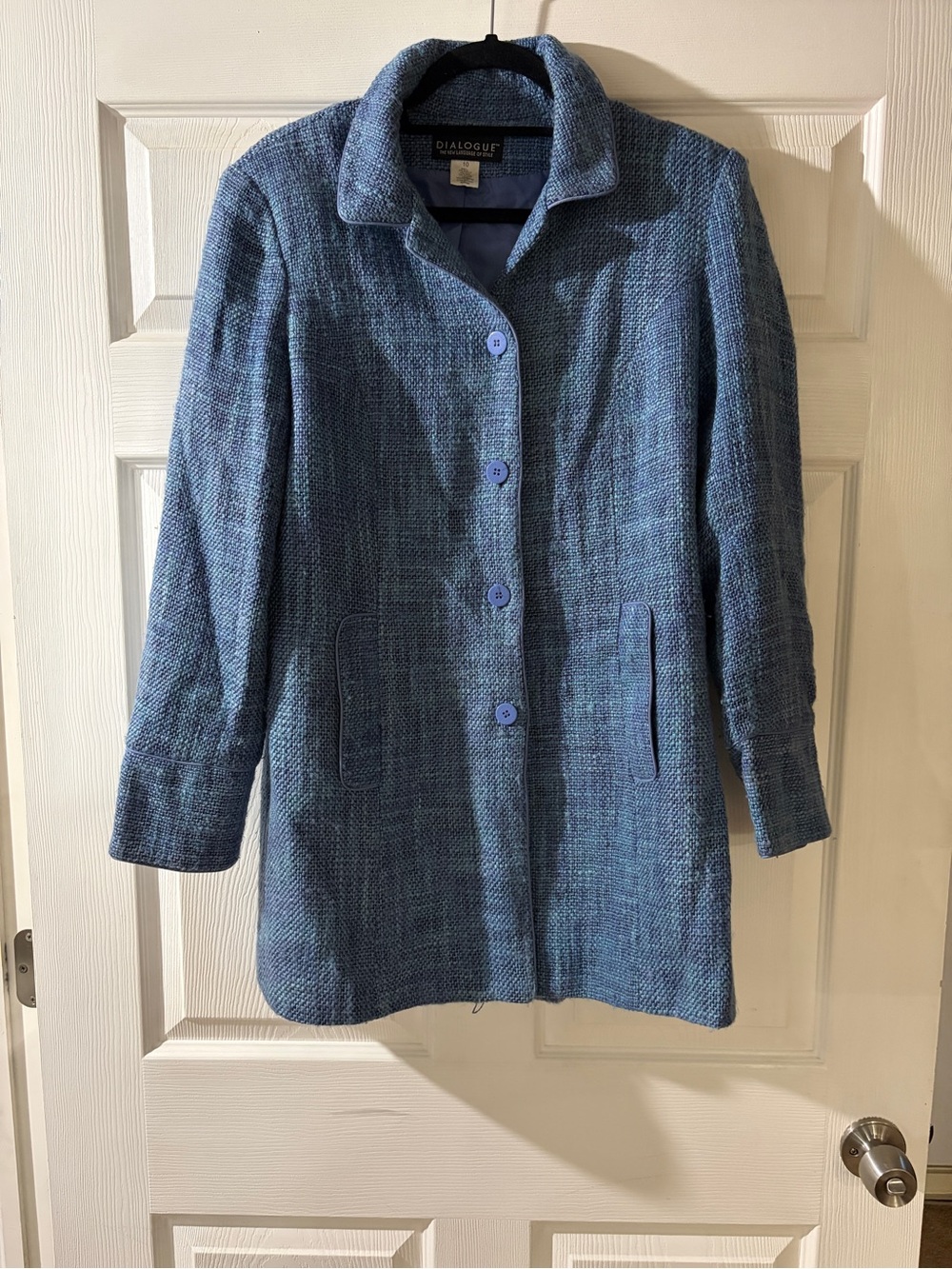 Dialogue Blue Textured Button-Front Pea Coat